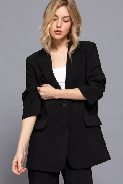 Long slv front button closure blazer