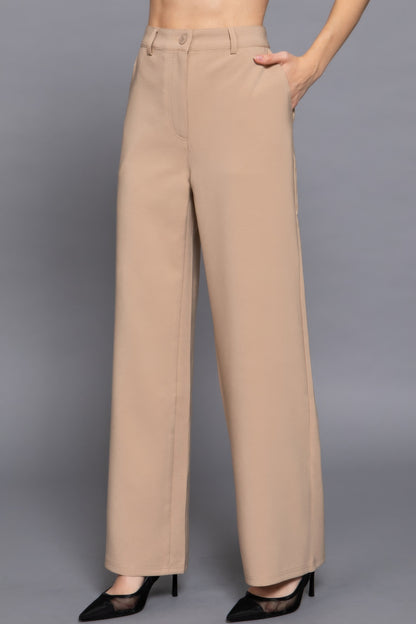 Back elastic straight woven long pants