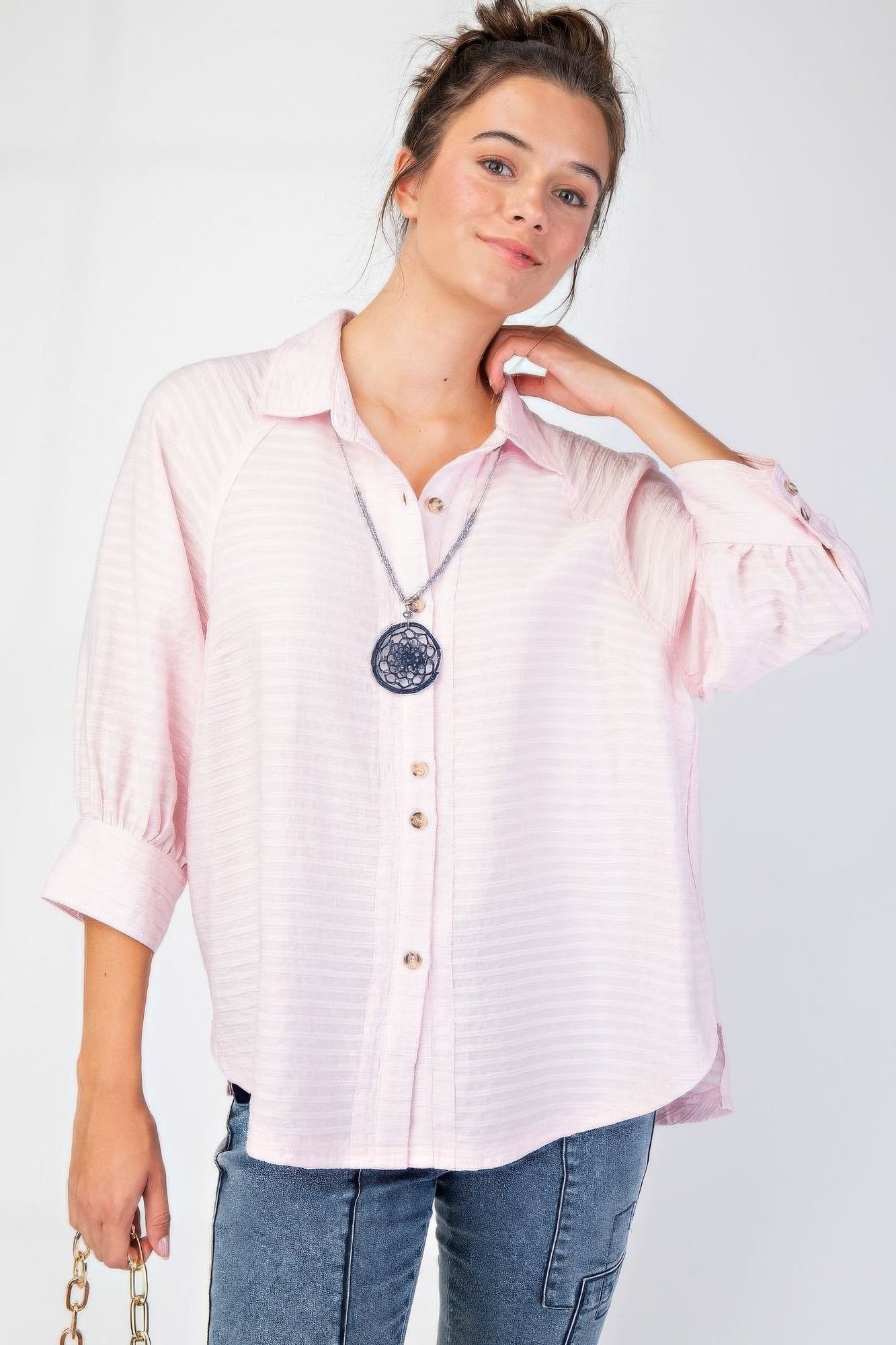 Button down textured woven shirt