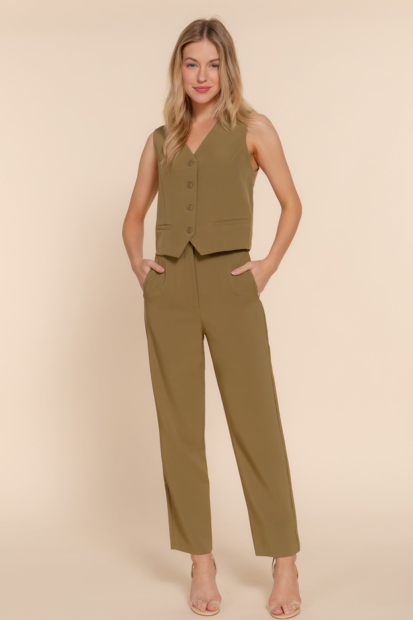 High Waist Pintuck Detail Long Pants