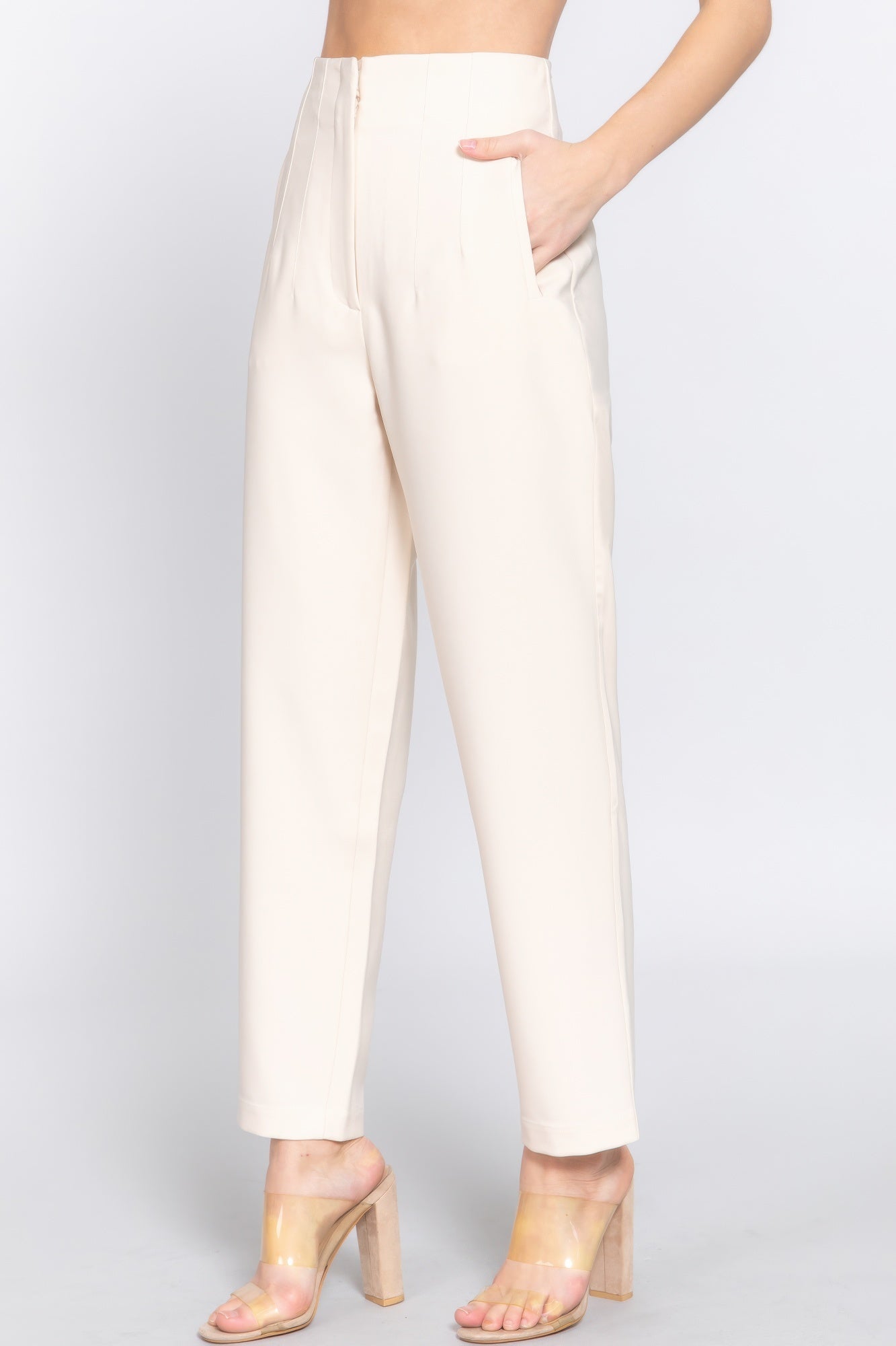 High Waist Pintuck Detail Long Pants