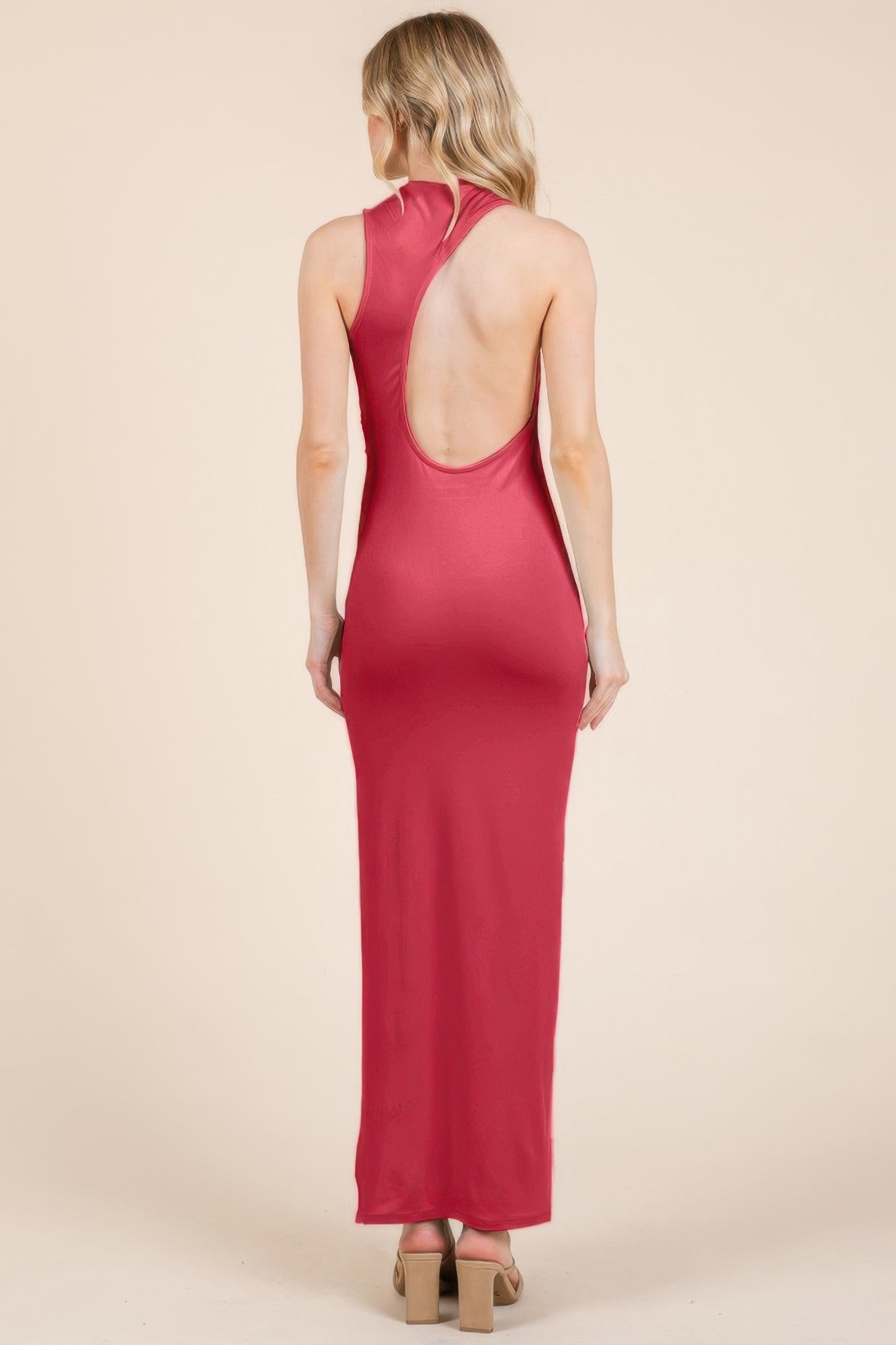 Back Cut Out Side Shirring Side Slit Maxi Dress