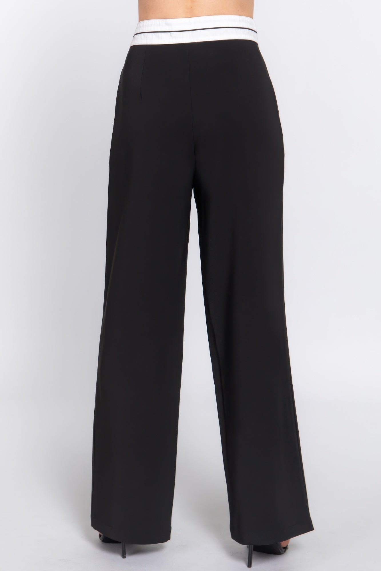 Contrast Waistband Straight Long Pants