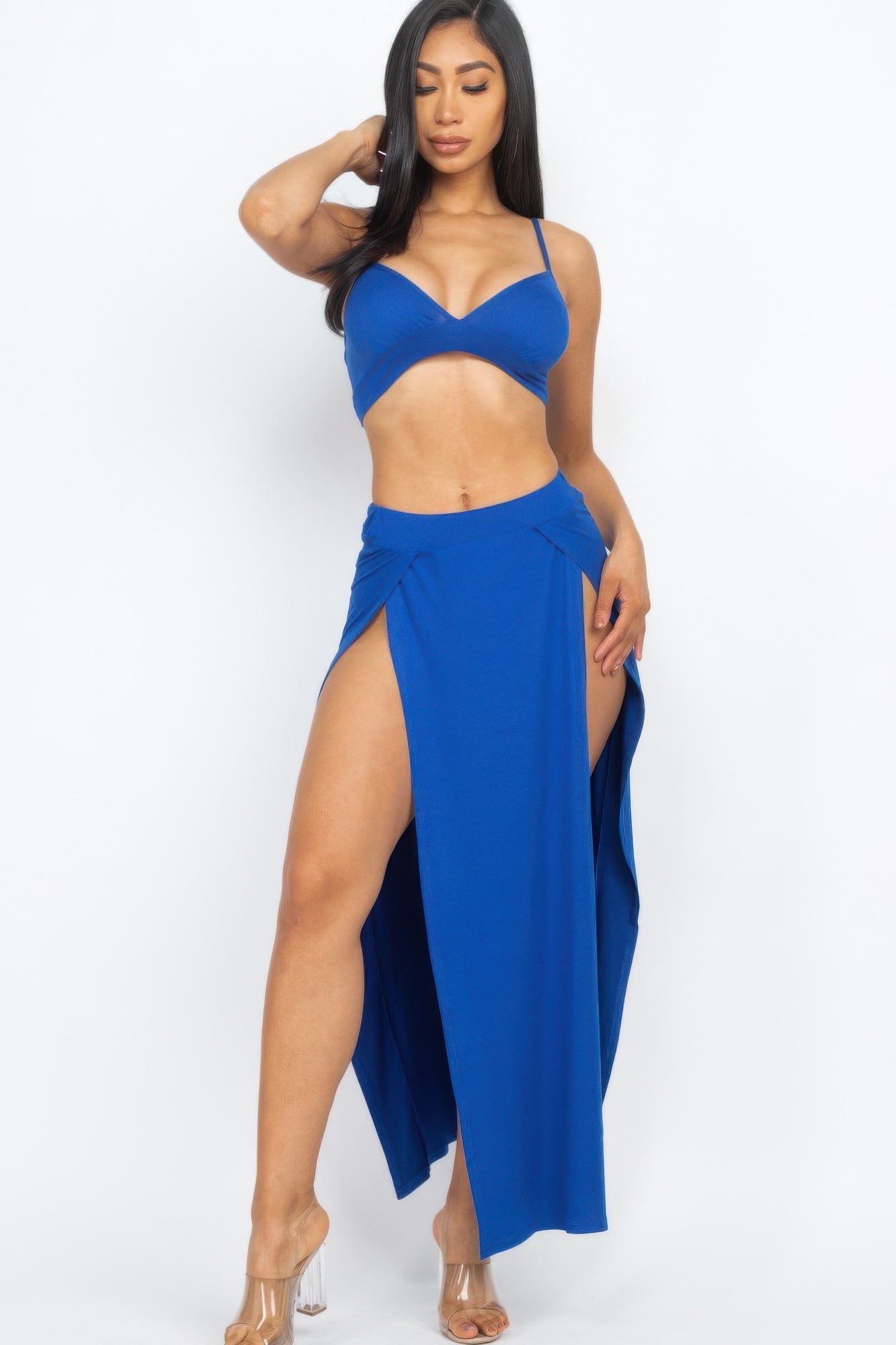 Bra Top & Side Slit Maxi Skirt