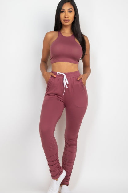 Crop Tank Top & Ruched Pants Set