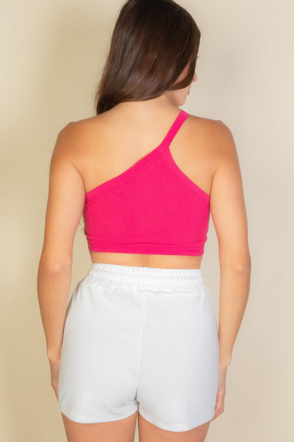 One Shoulder Ribbed Cropped Top