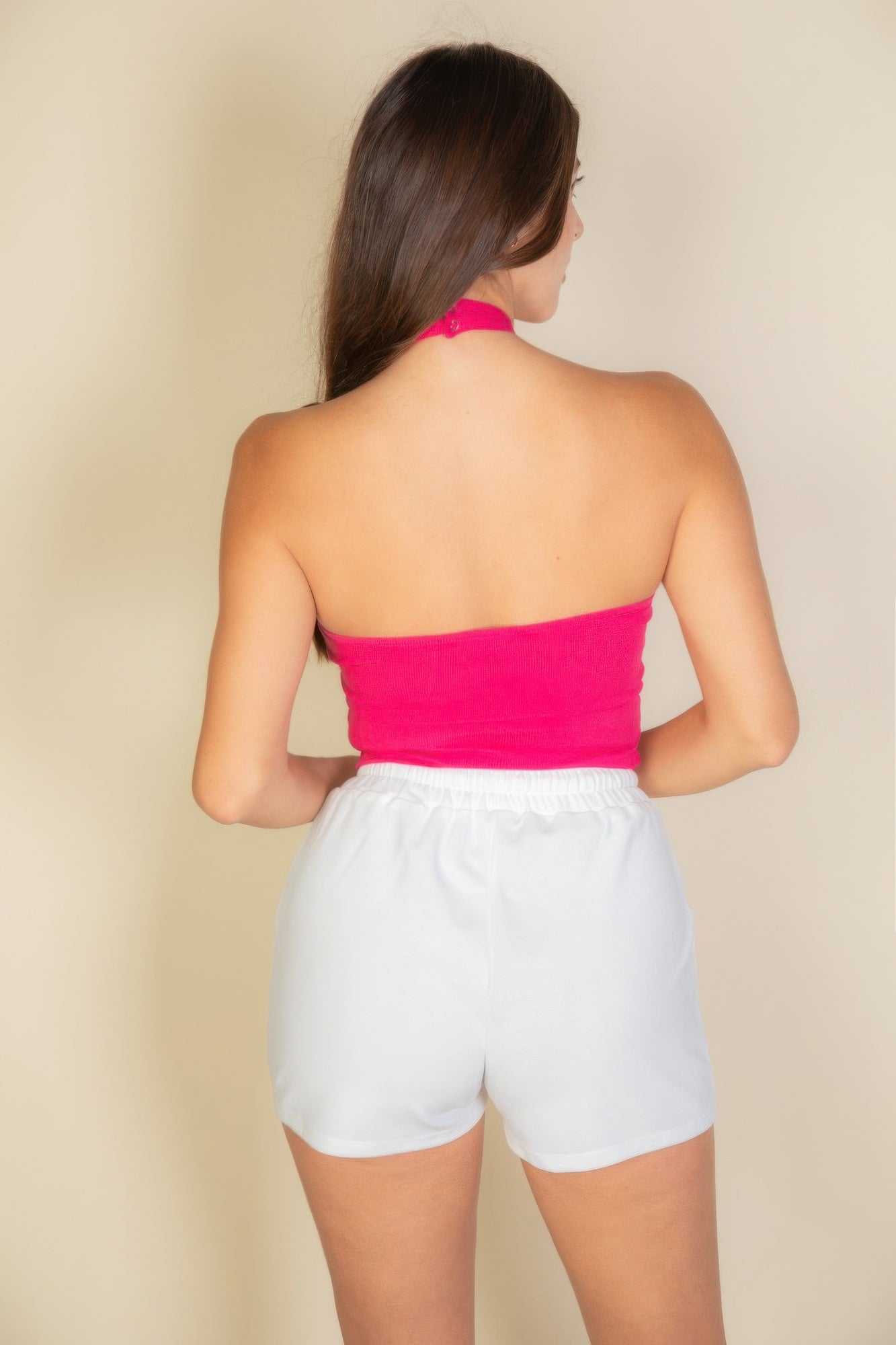 Ribbed Halter Neck Backless Top