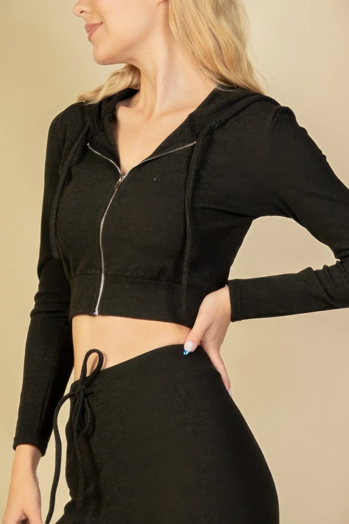 Ribbed Crop Zip Hoodie Affluza