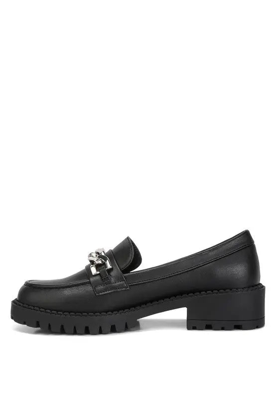 Ashby Faux Leather Chunky Block Heel Loafers Rag Company