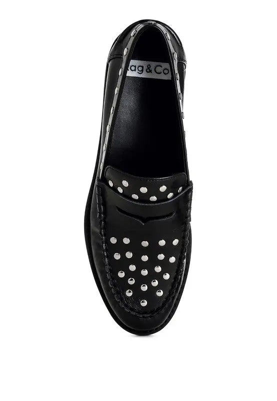 Oglavia Studs Embellished Leather Loafers Rag Company