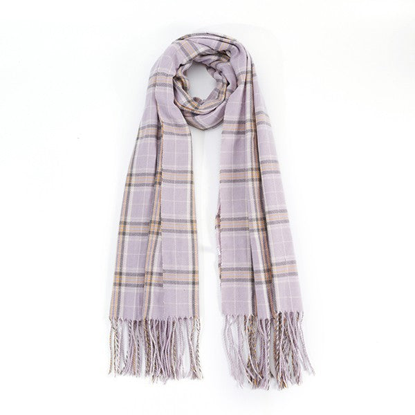 STRIPED PLAID FRINGED SCARF