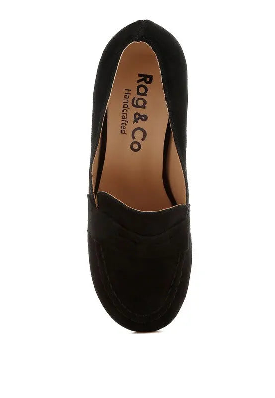 Astra Block Heel Genuine Suede Loafers Rag Company