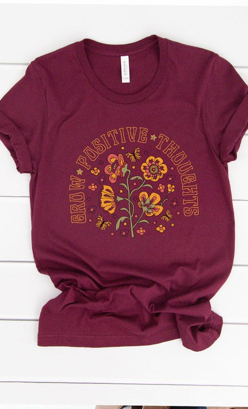 Retro Grow Positive Thoughts Floral Graphic Tee