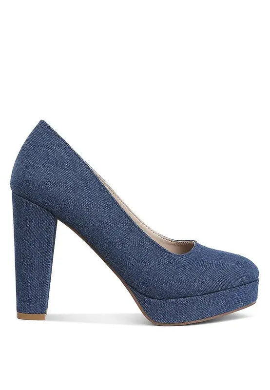 Kostur Denim Block Heel Pumps FG