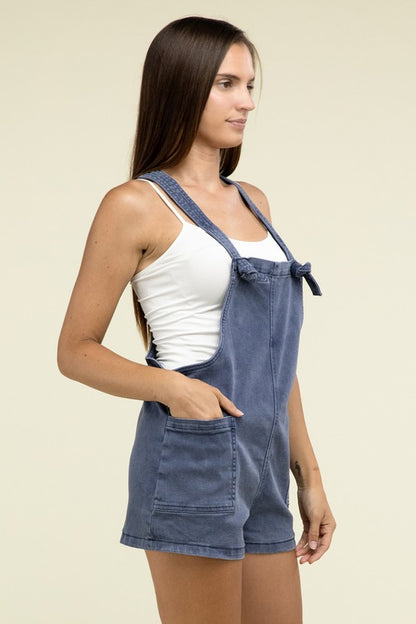 Washed Knot Strap Romper