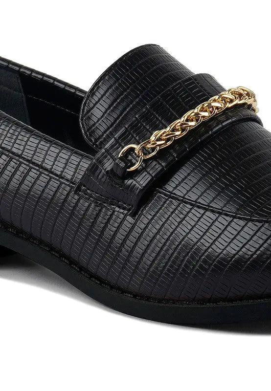 Vouse Low Block Loafers Adorned With Golden Chain Rag Company