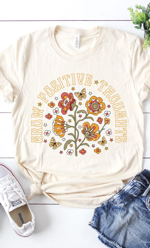 Retro Grow Positive Thoughts Floral Graphic Tee