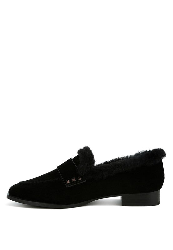 Allie Fur Trim Genuine Suede Loafers