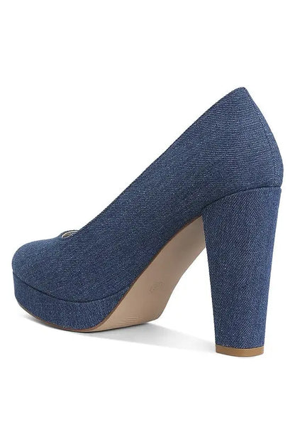 Kostur Denim Block Heel Pumps FG