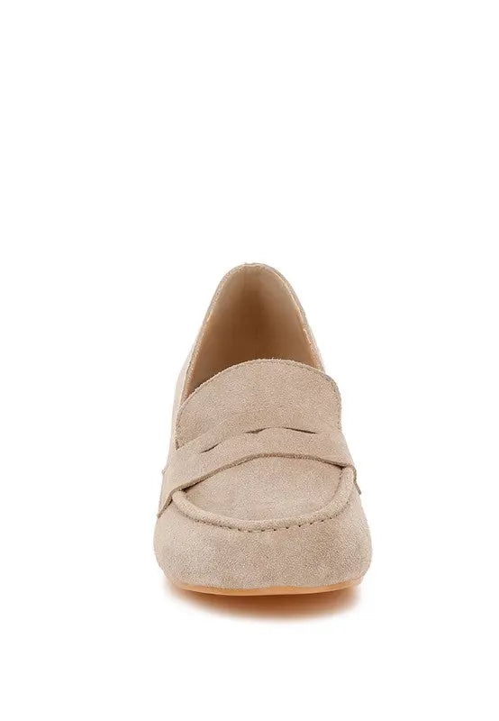 Astra Block Heel Genuine Suede Loafers Rag Company