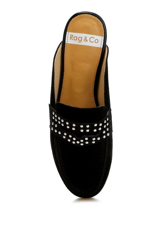 Eve Park Stud Embellished Penny Strap Mules