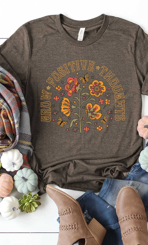 Retro Grow Positive Thoughts Floral Graphic Tee