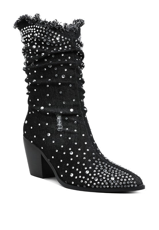 Savant Diamante & Rhinestones Denim Boots