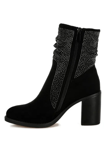 Chinar Rhinestone Studded Slouchy Ankle Boots