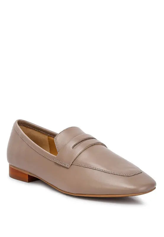 LILIANA Taupe Classic Leather Penny Loafers Rag Company