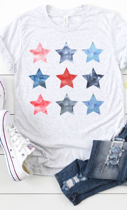 Watercolor Patriotic Star Grid Graphic Tee