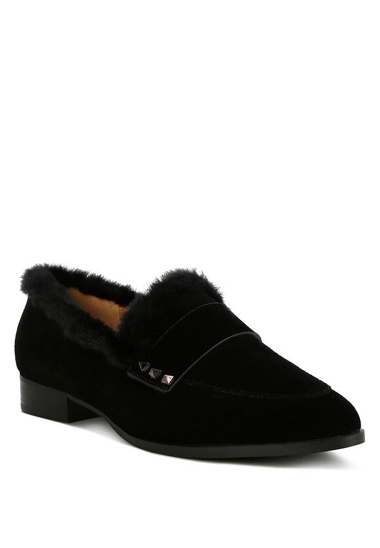 Allie Fur Trim Genuine Suede Loafers